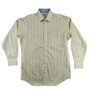 Paul Fredrick Mens 16-43 Non Iron Yellow Blue Stripe Long Sleeve Button Up Shirt